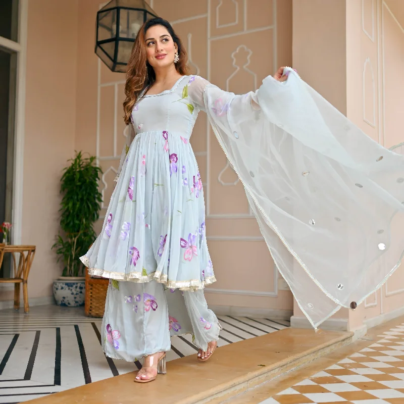 Bunaai Skylight Chiffon Handpainted Suit Set