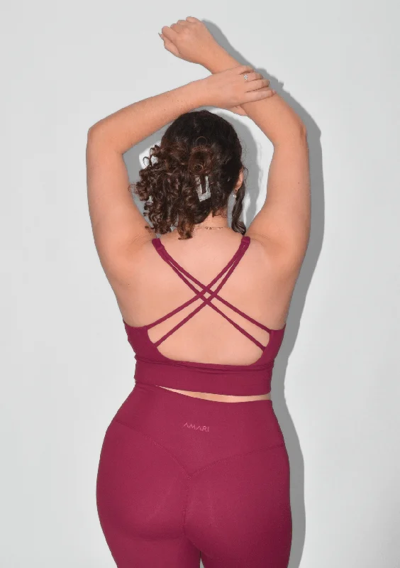 Cross Back Sports Bra - Burgundy Red