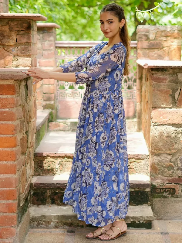 Blue Printed Chiffon 3 Piece Co-Ords