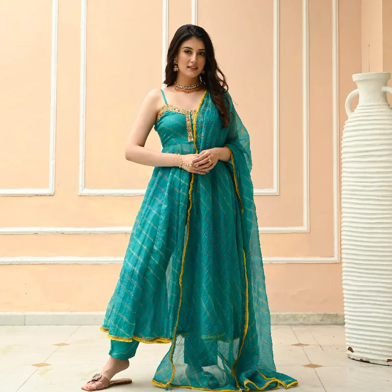 Bunaai Rama Green Leheriya Suit Set