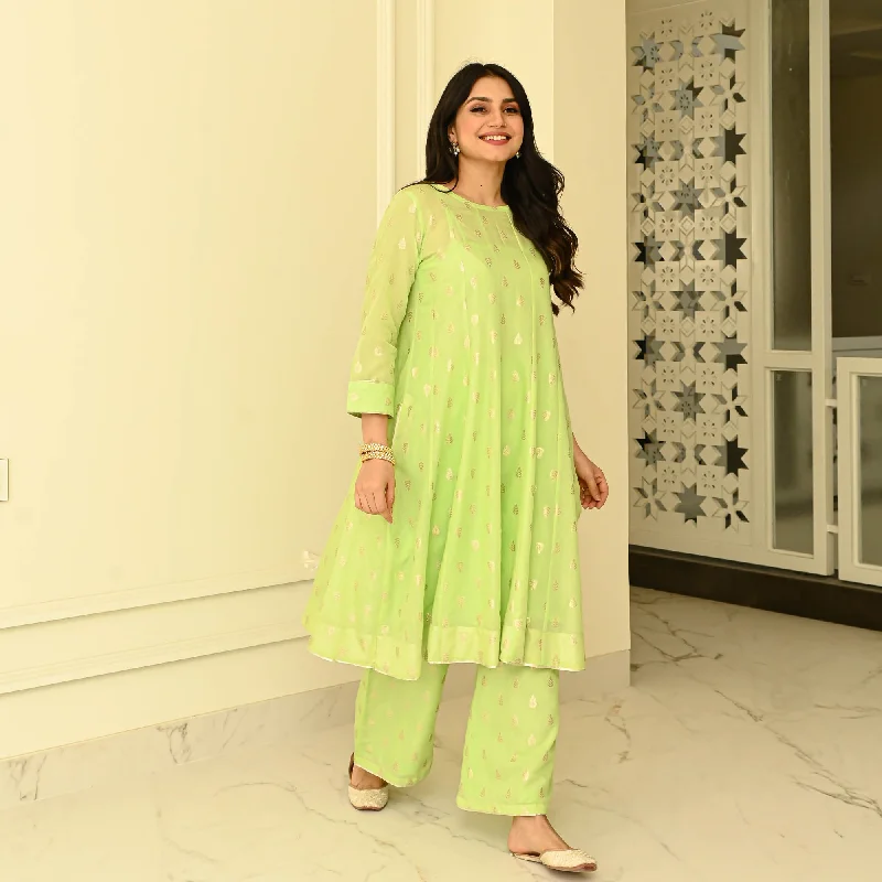 Bunaai Light Green Silk Coord Set