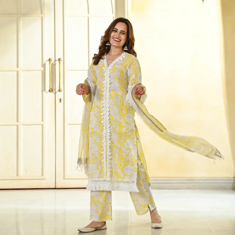 Light Yellow Handblock Printed Suit Set