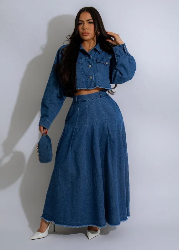 Urban Raw Edge Skirt Set Denim