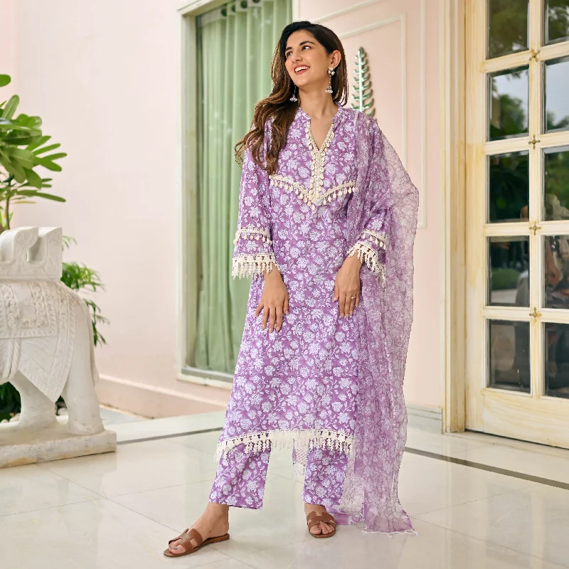 Bunaai Rust Purple Handblock Printed Suit Set