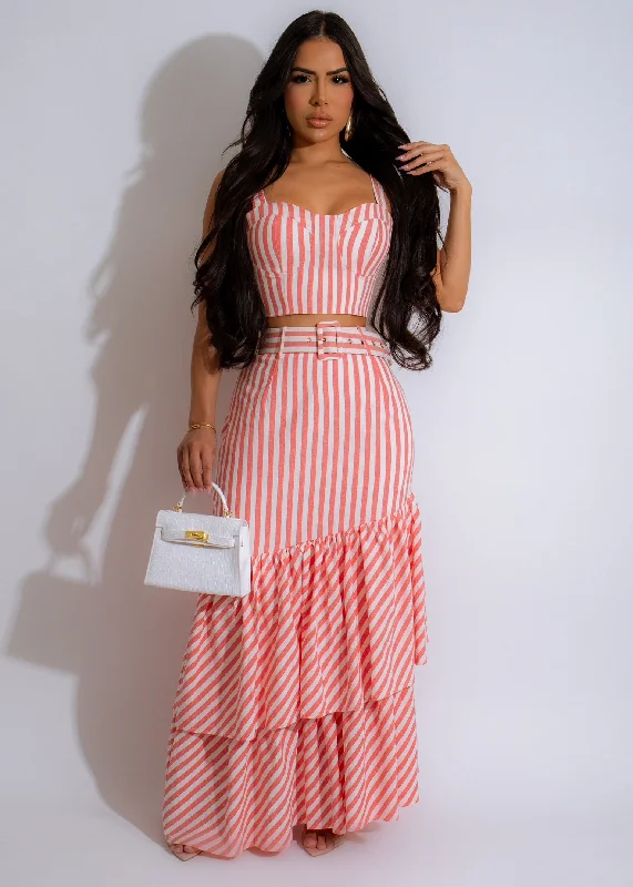 Moving Forward Stripes Skirt Set Red