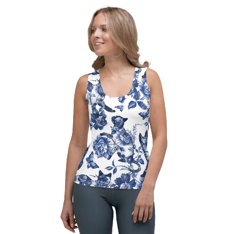 Floral Porcelain Cats Tank Top