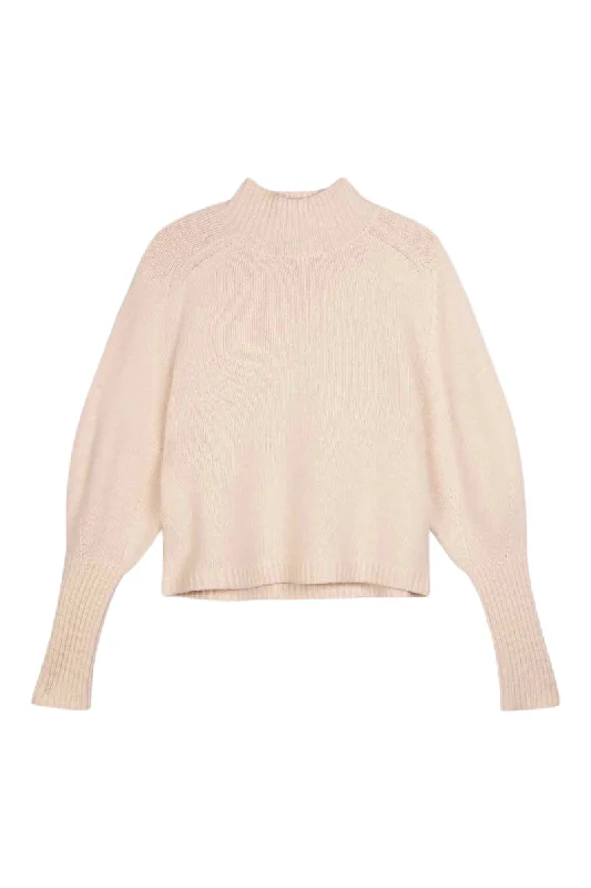 Repeat Cashmere Wool Sweater with Ribbed Stand Collar
 in Pearl