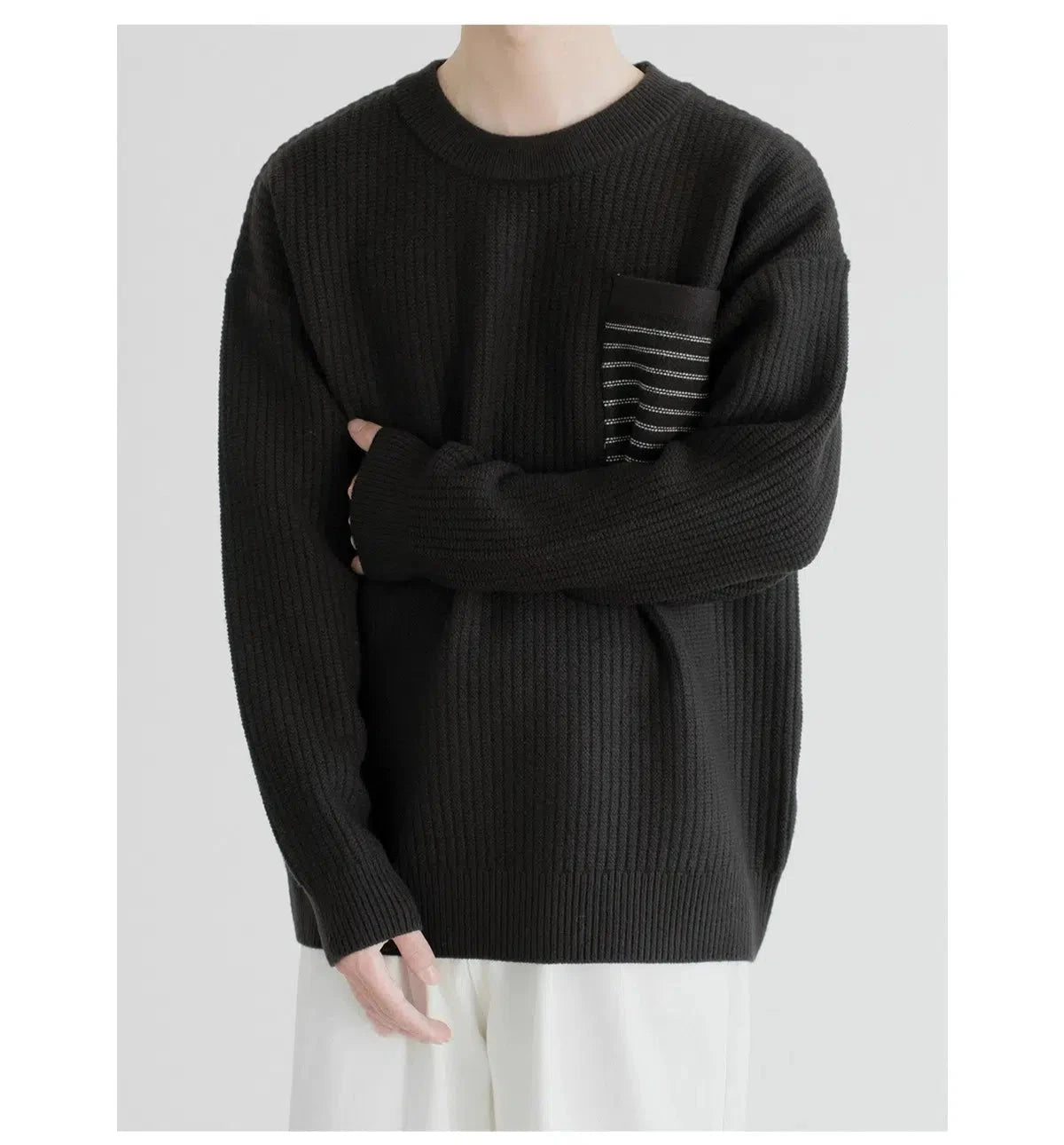 Ribbed Knit Sweater with Pocket