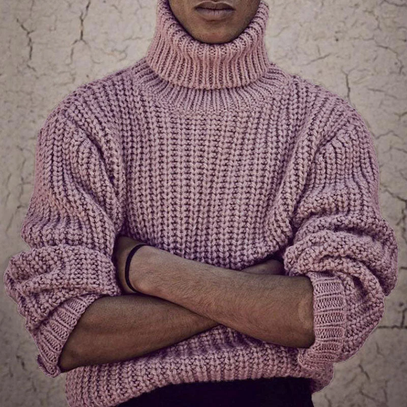 Cozy Turtleneck Long Sleeve Chunky Brioche Knit Men Winter Pullover Sweater