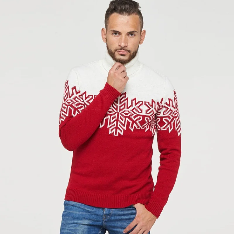 Merry Christmas Turtleneck Snowflake Knit Men Winter Pullover Sweater