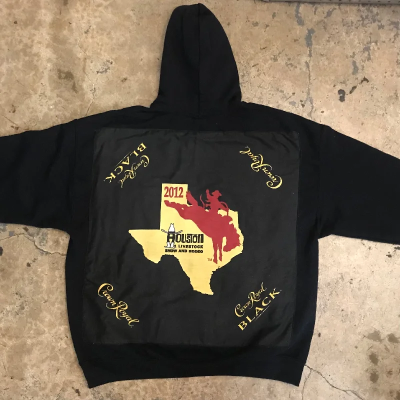 BLACK 100% COTTON HOODIE W/ ONE OF ONE CROWN ROYAL RODEO APPLIQUÉ