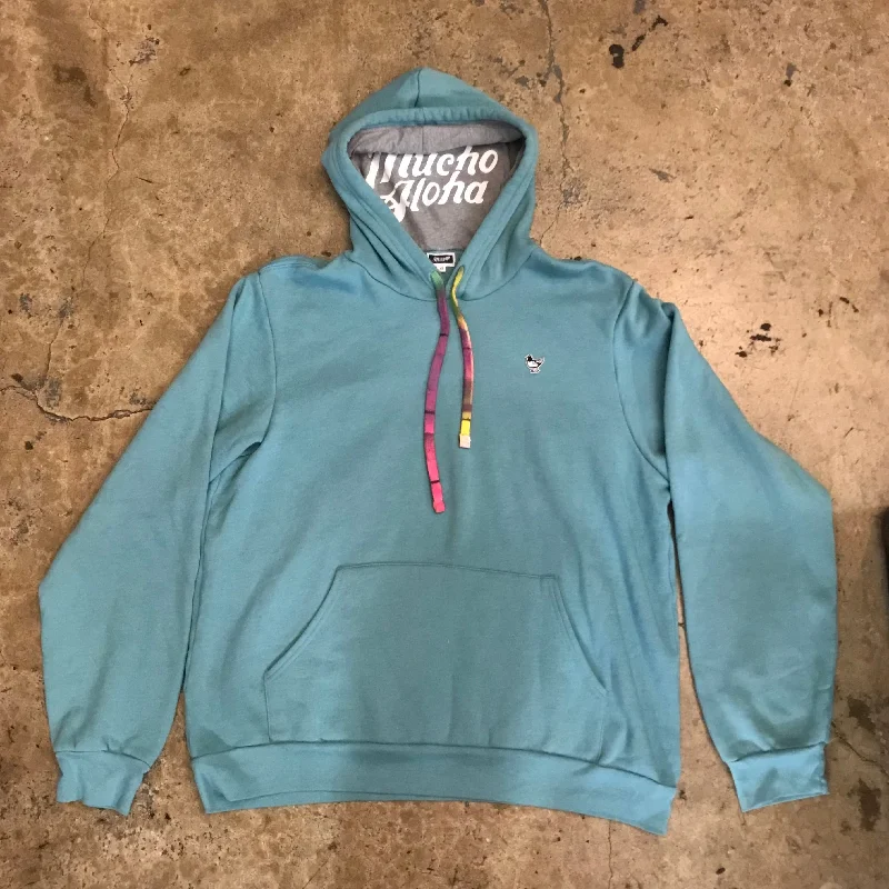 TURQUOISE LINED MUCHO ALOHA HOODIE W/ SIMPLE PIDGIN PATCH