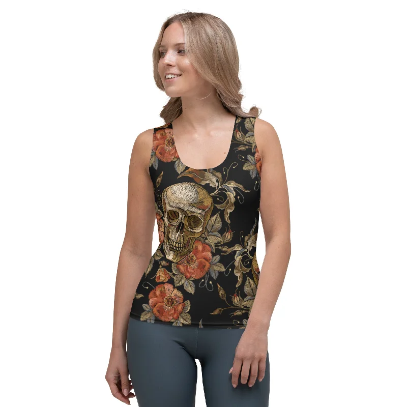 Embroidery Print Skull Tank Top