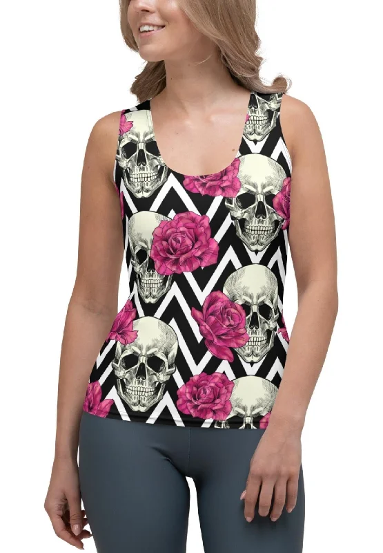 Pink Roses and Skulls Tank Top