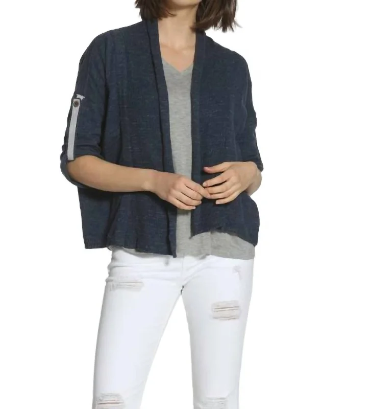 Tab Sleeve Cardigan In Navy