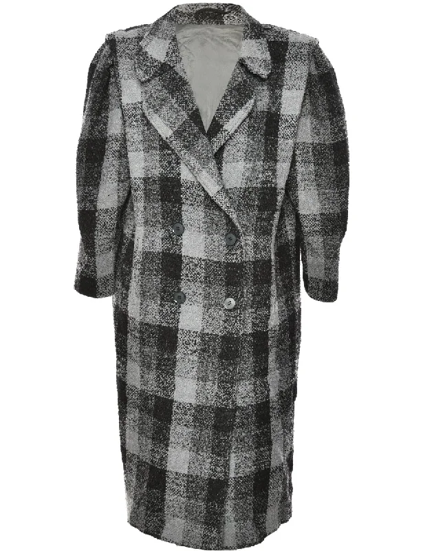 Black & Grey Checked Coat - XL