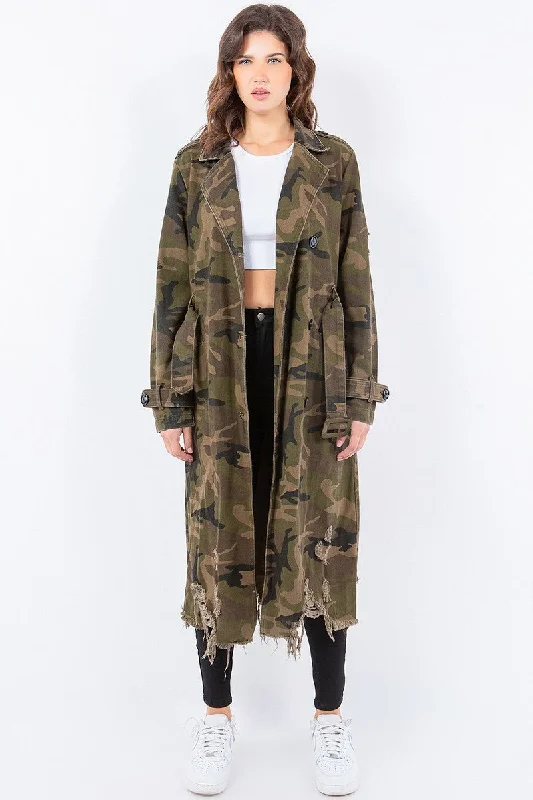 Camouflage Denim Trench Coat