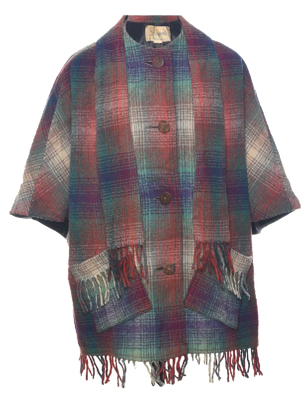 Checked Fringed Cape - M