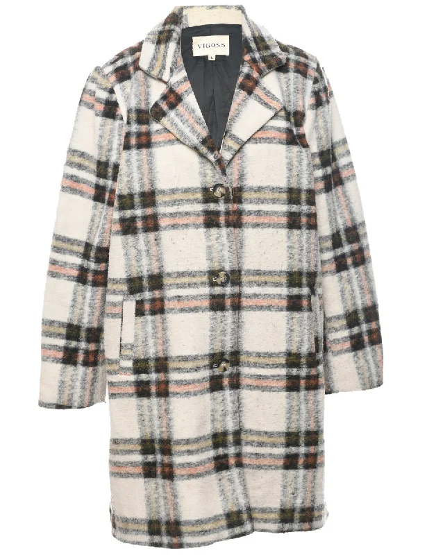 Checked Off White Coat - L