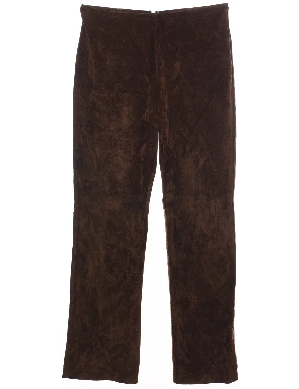 Dark Brown High Waist Suede Trousers - W30 L31