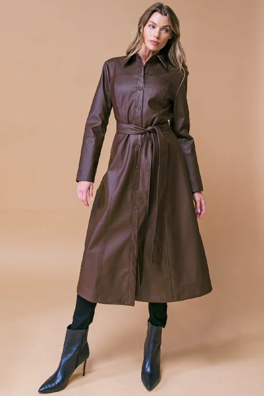 WHAT A WONDERFUL DAY LEATHER MIDI COAT