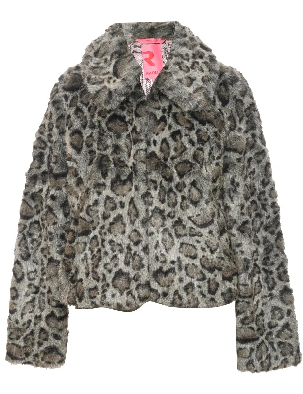 Leopard Pattern Faux Fur Coat - L