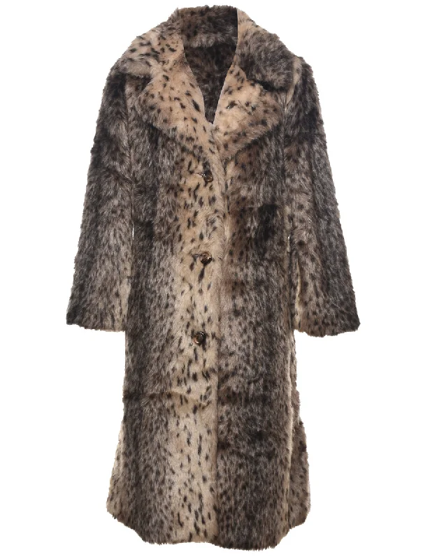 Leopard Pattern Faux Fur Coat - L