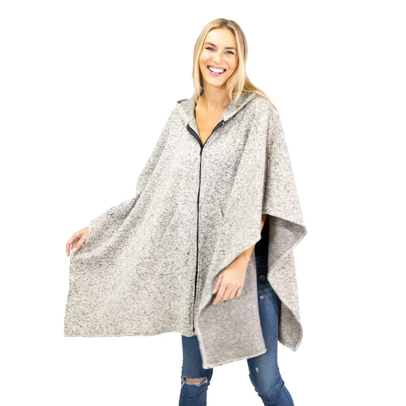 Heather Anne Hooded Full Zip Marl Knit Fleece Poncho