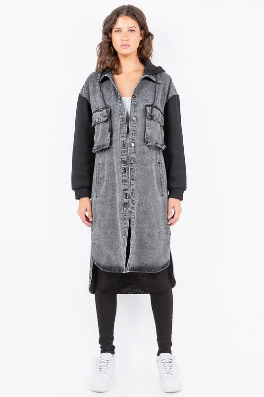 Oversized Hooded Denim Long Jacket