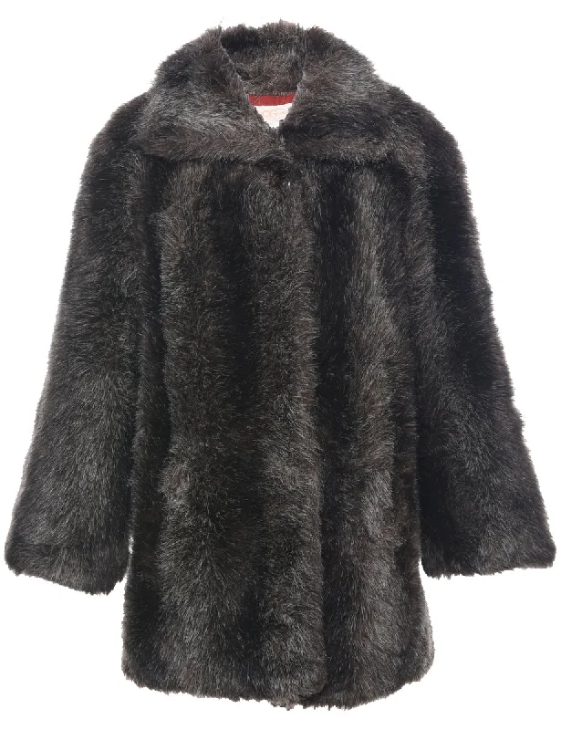 Single Breasted Faux Fur Coat - M