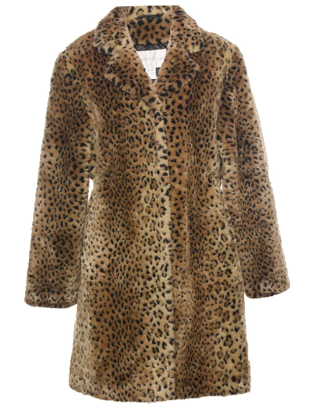 Worthington Leopard Pattern Faux Fur Coat - M