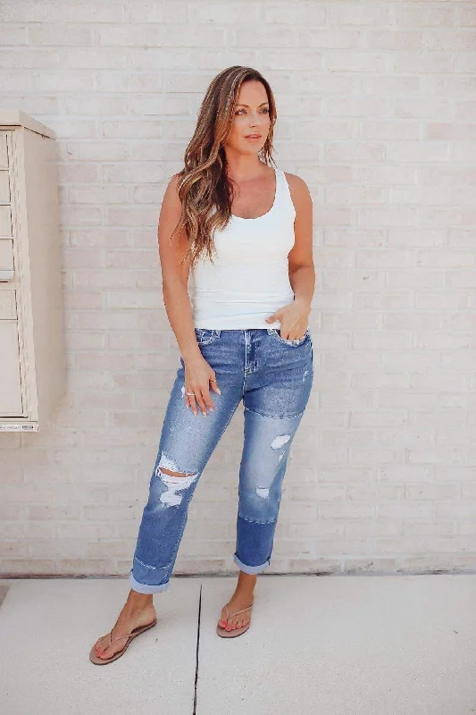 Free Spirit Cuffed Stretch Boyfriend Jeans WH