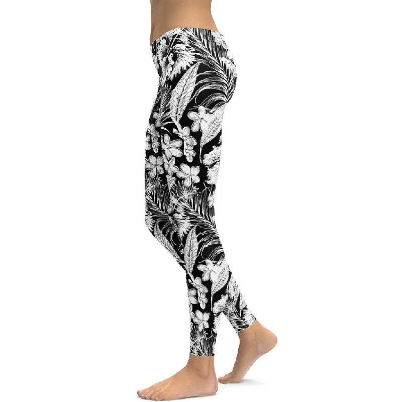 Monochrome Floral Leggings