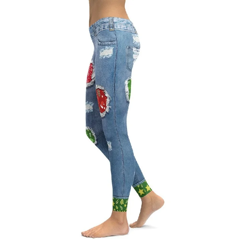 Ripped Denim Christmas Leggings