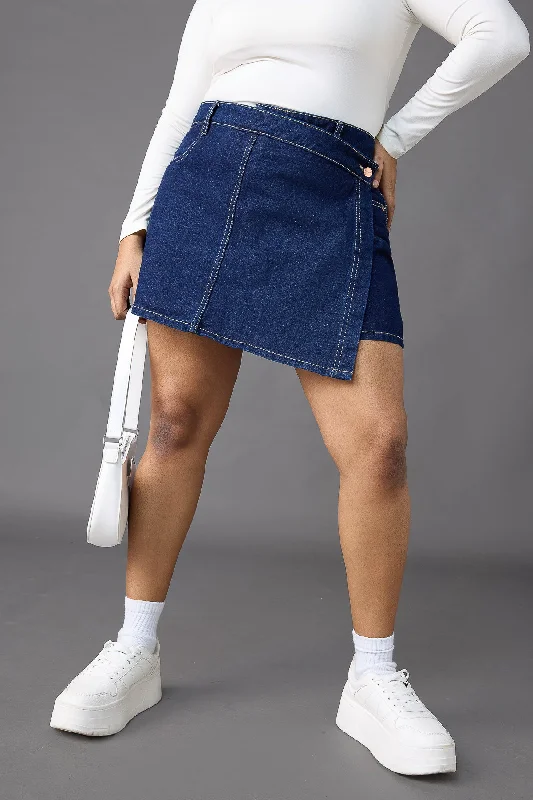 Asymmetrical Raw Curve Denim Skort