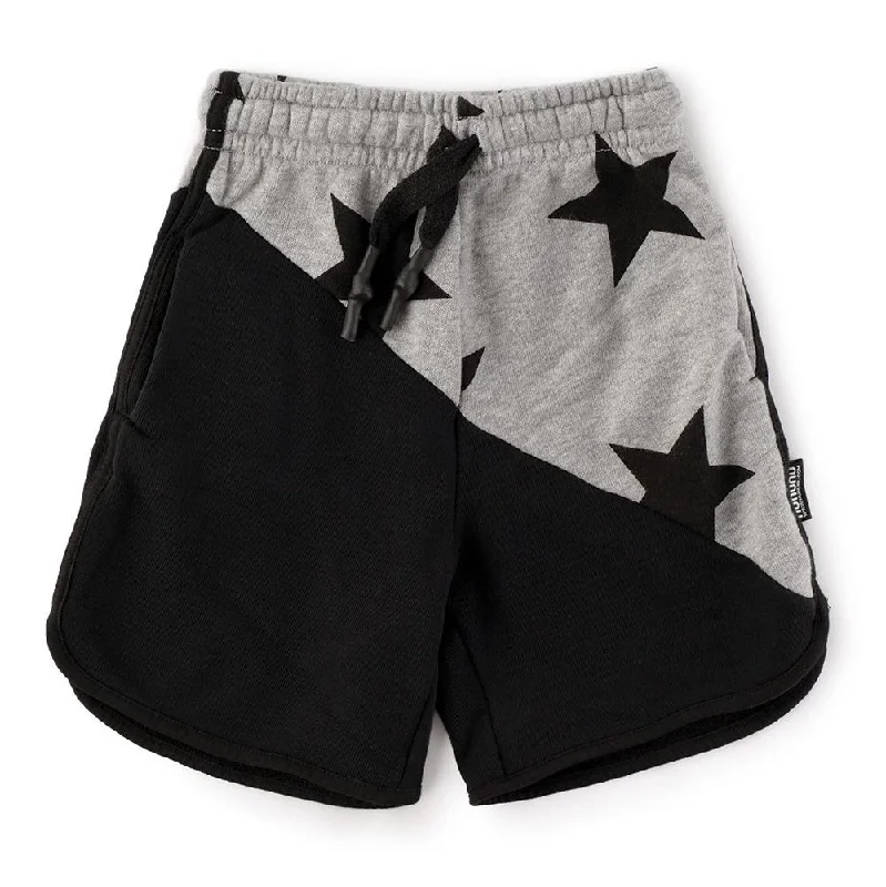 Nununu Kids Half & Half Star Sweatshorts - Black/Heather Grey