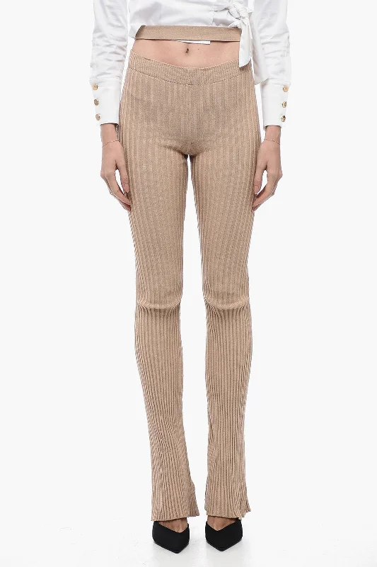 ANDREĀDAMO Ribbed Flared Pants with Cut Out Detail