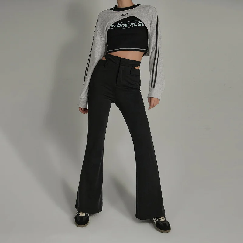 High Waisted Casual Slim Fit Side Cutouts Pants