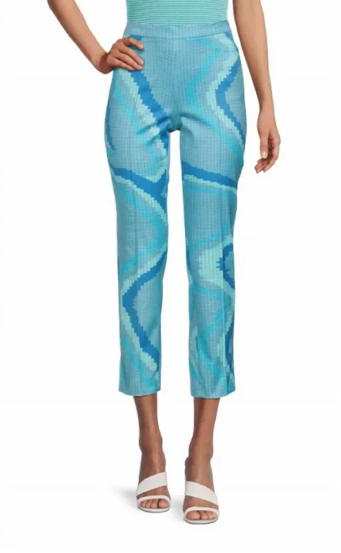 Franca Wave Print Ankle Dress Pant In Turquoise Multi