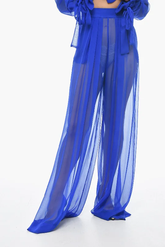 LaQuan Smith Silk Chiffon Palazzo Pants with Side Zip