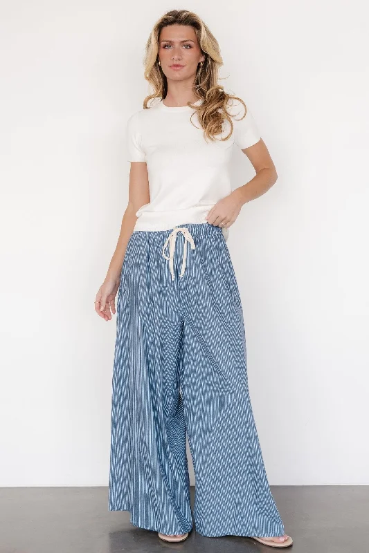 Odelia Striped Pants | Blue + Off White Stripe