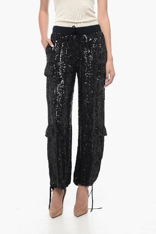 Parosh Sequined Cargo Pants with Draw-String