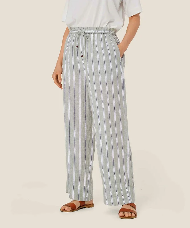 Penla Striped Linen Pant In Bog Print