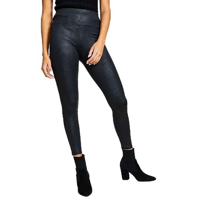 Petites Womens Coated High Waist Leggings