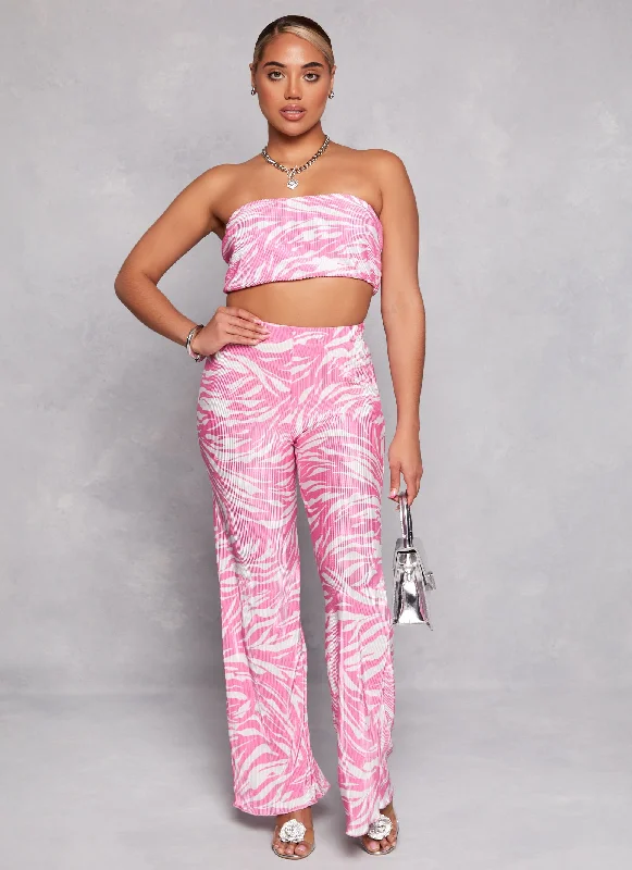 Plisse Printed Wide Leg Pants