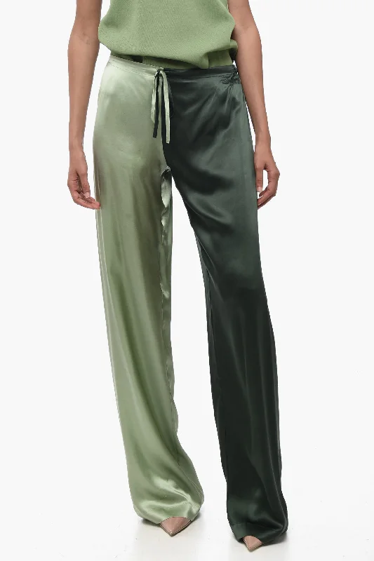 WOERA Two Tone Silk Palazzo Pants with Drawstring