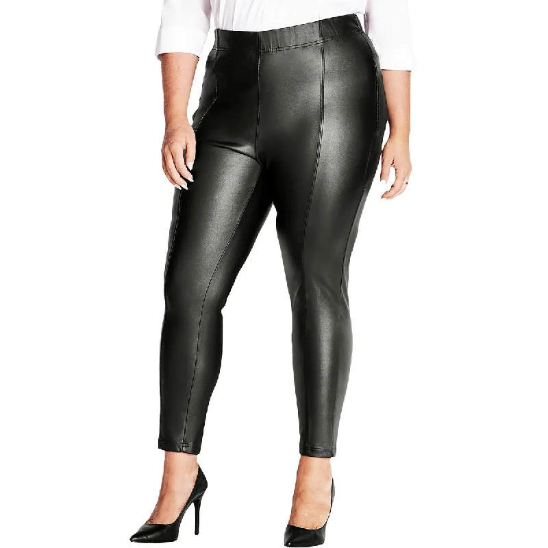 Womens Faux Leather Pull On Straight Leg Pants